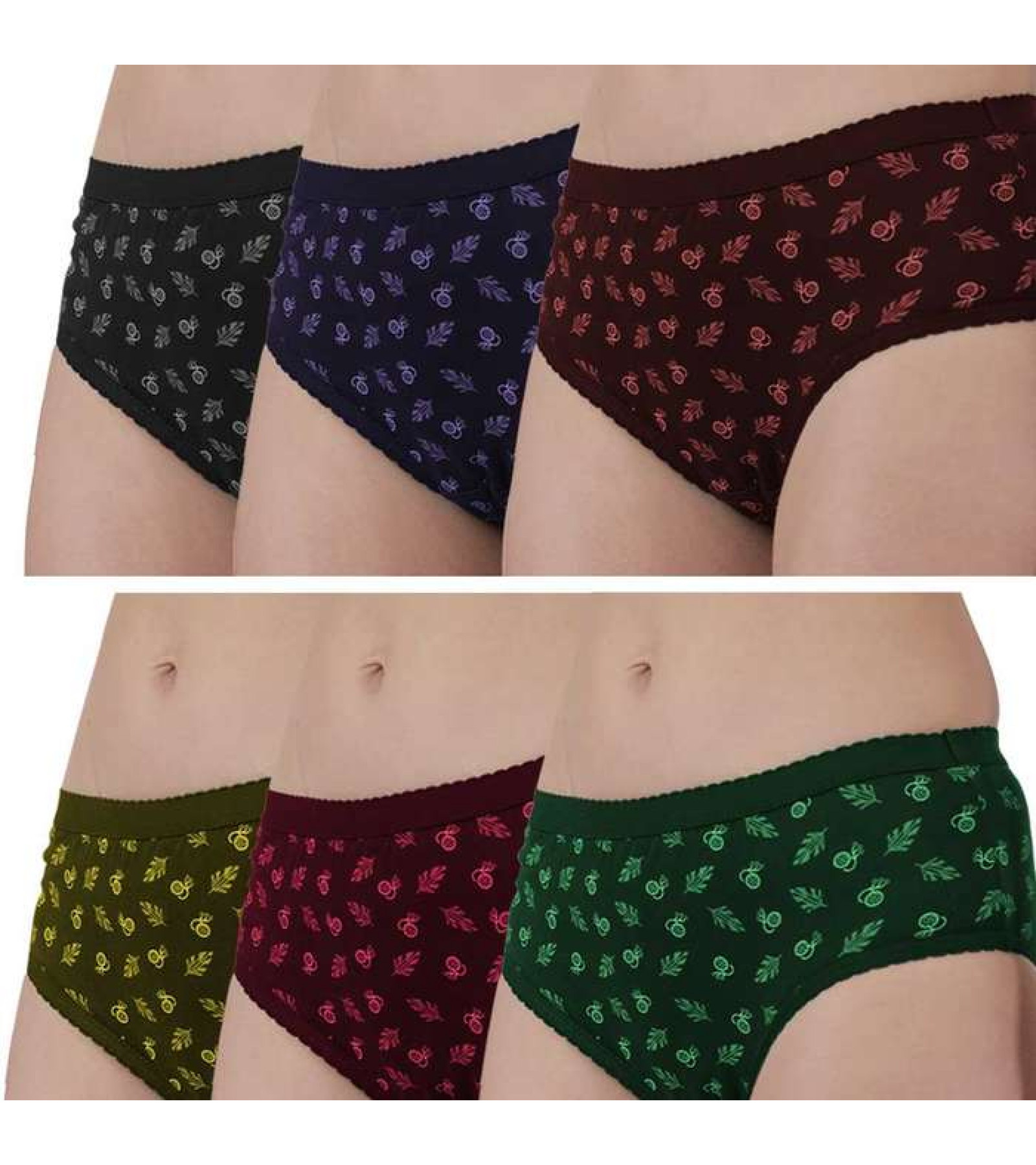 Vink Multicolor Womens Printed Panties Combo Pack of 6 with Outer Elastic